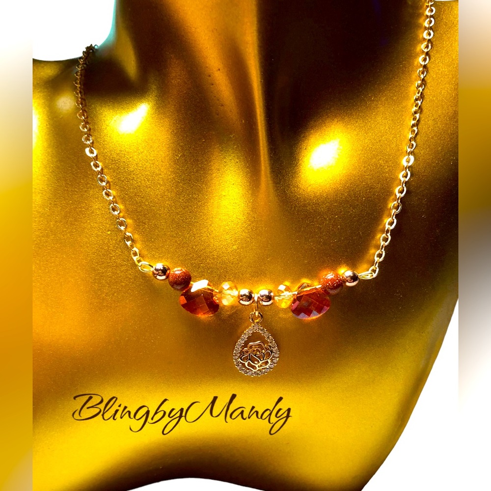 🧡stunning orange crystal -November birthday colors-choker with extender -artisan